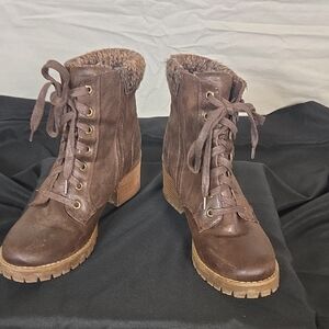 Carlos By Carlos Santana Brown Lace-Up Ankle Boots W/Side Zipper